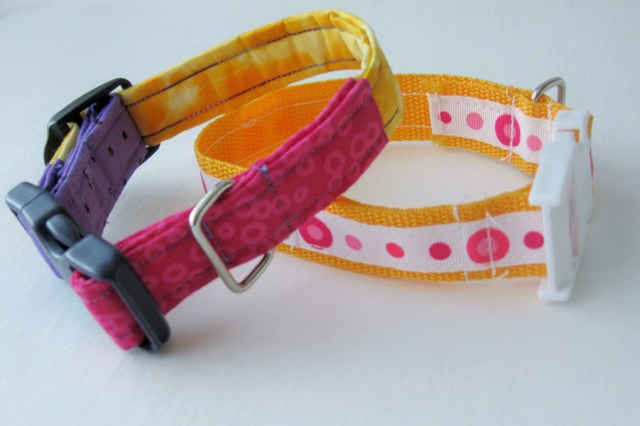 two sewn dog collars