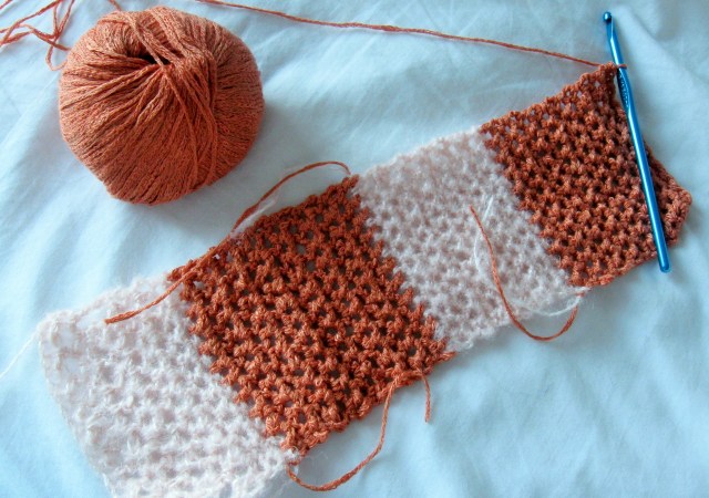 crocheted scarf in progress, detail of stripe pattern